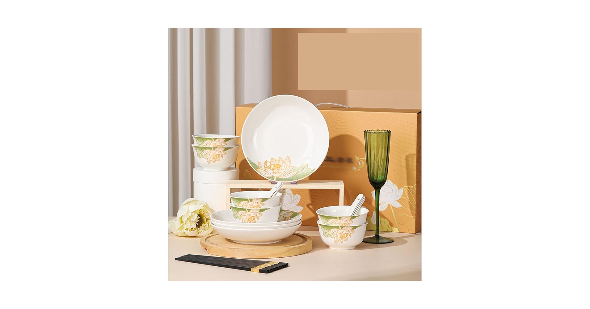 Amazon.co.jp: 蓮の花 食器セット 碗皿セット 9点セット 22点セット 蓮